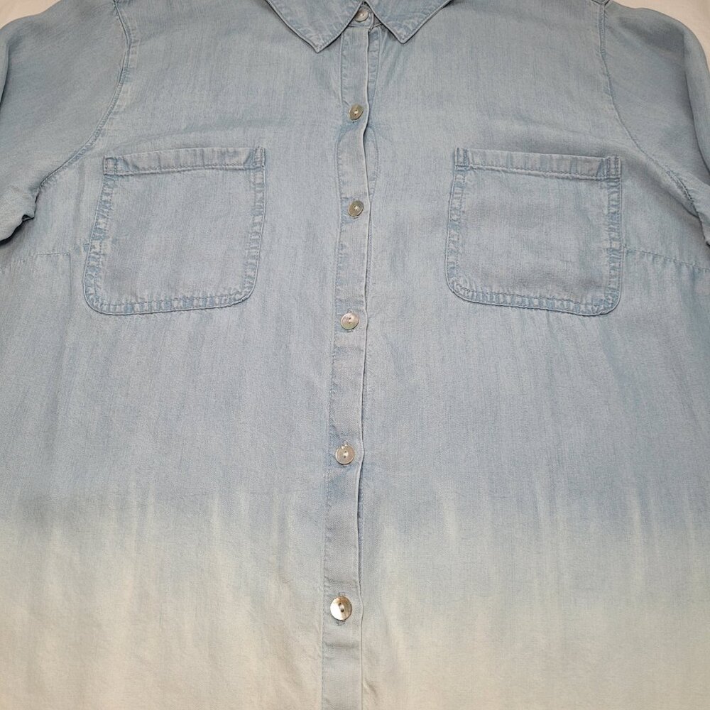 J.Jill Womens Button-Down Tunic Shirt Denim Ombre Blue White Chambray Coastal - Picture 6 of 12